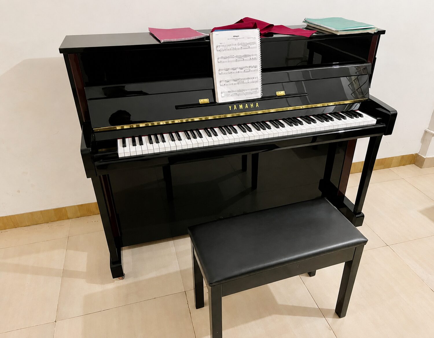 Upright piano set up for a lesson